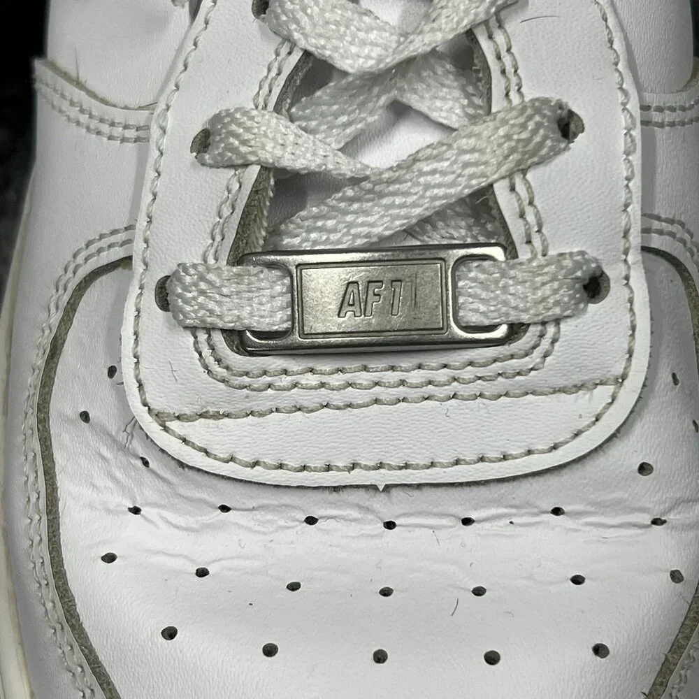 Nike Air‎ Force 1 Kids 6Y White on White Leather Sneakers Low-Top Lace-Up Shoes